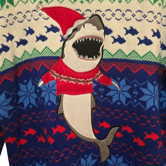 Blizzard Bay Ugly Christmas Shark Funny Sweater Cute Holiday Crewneck Men's M - Picture 3 of 7